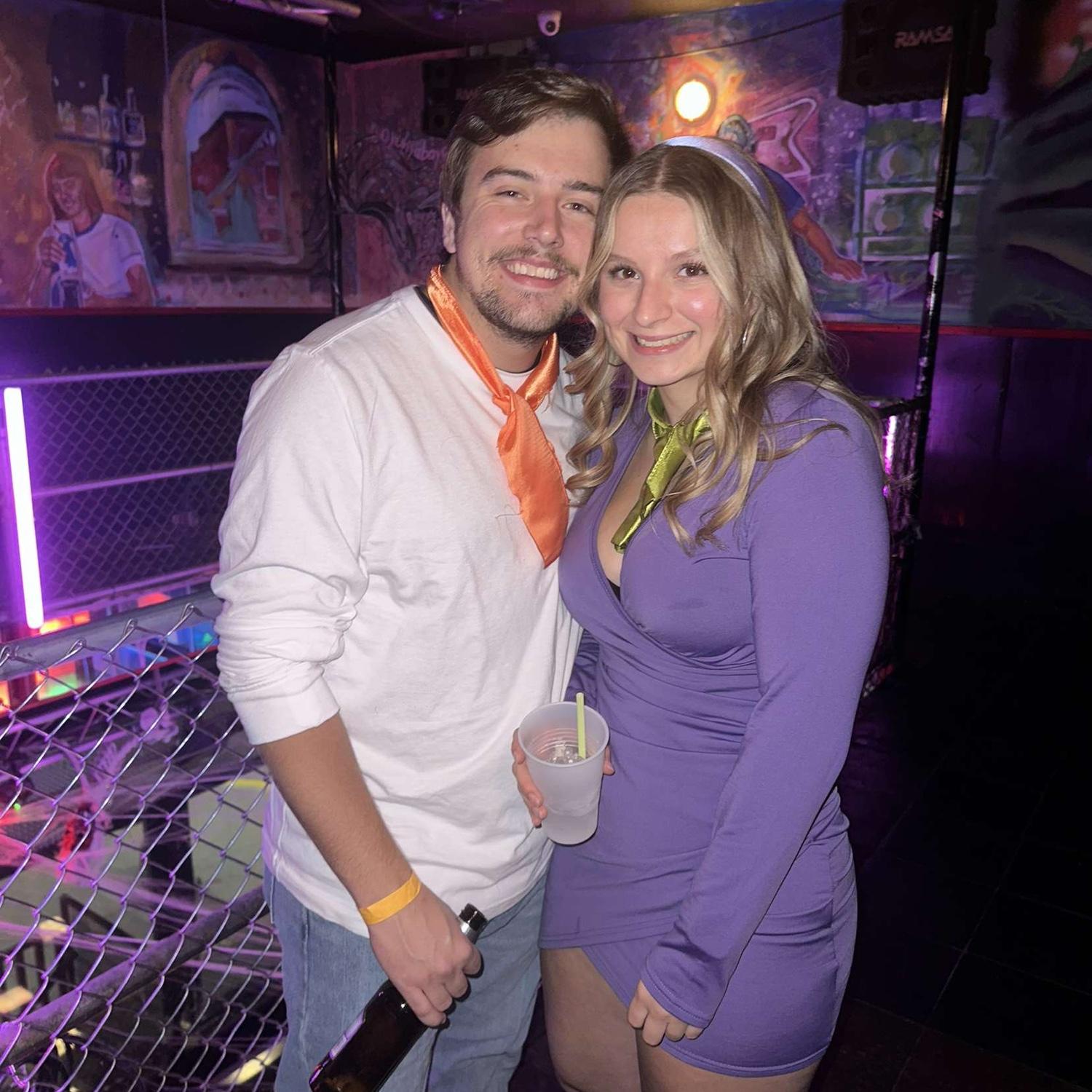 Dressed up as Fred and Daphne from Scooby-Doo for first Halloween together! 10.28.2023