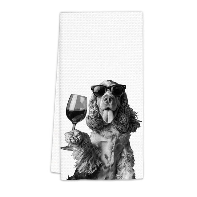 FIicy Cocker Spaniel Gifts Wine Dog Kitchen Towels, Gifts for Cocker Spaniel Dog Wine Lovers Decorative Hand Dish Towel for Kitchen Home Bar,Funny CockerSpaniel Dogs Home Bar Kitchens Decor(16x24Inch)