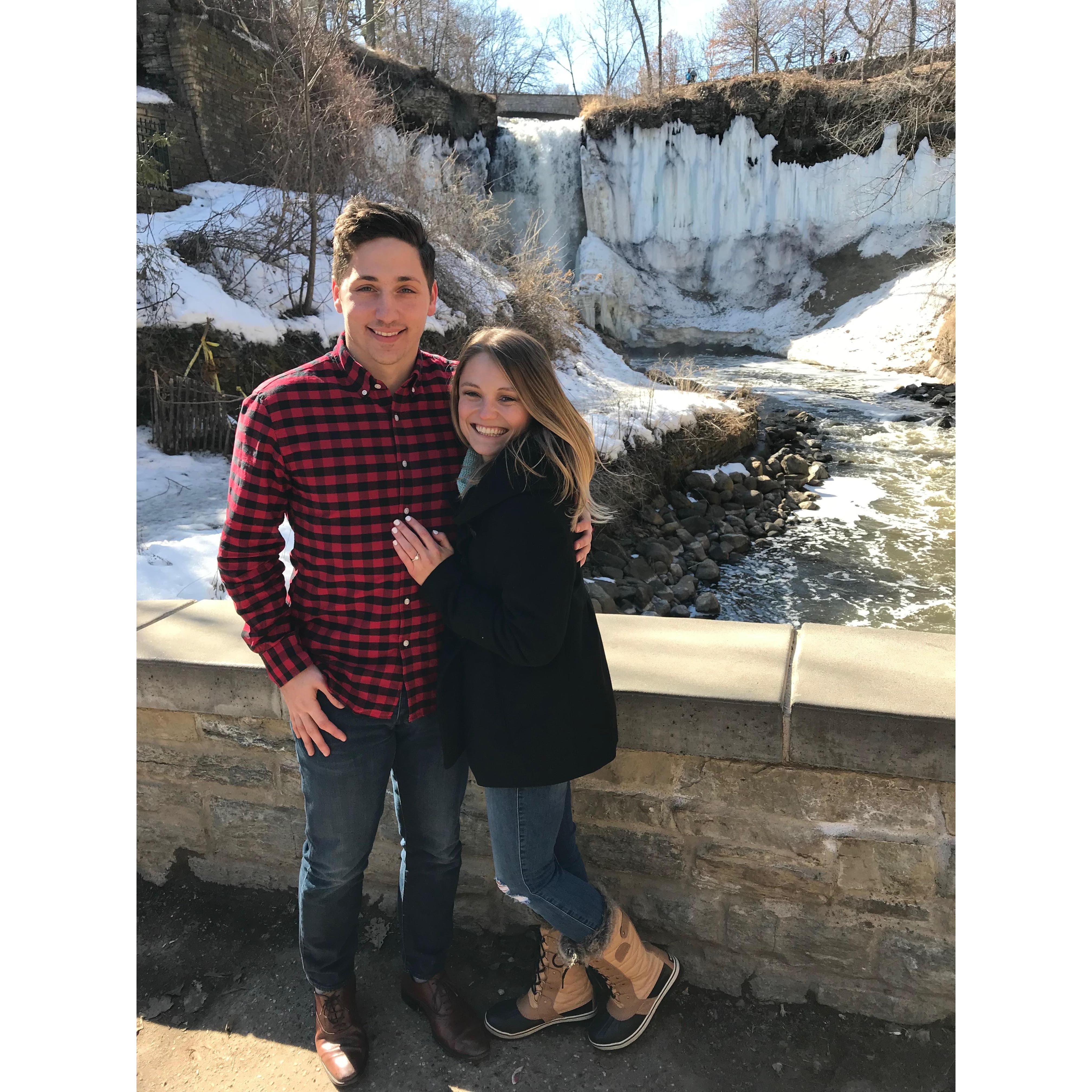 Three years from the day we met. On March 29, 2018, Stephen asked me to marry him at Minnehaha Falls in Minneapolis. Yipes! Yes. Again and again.