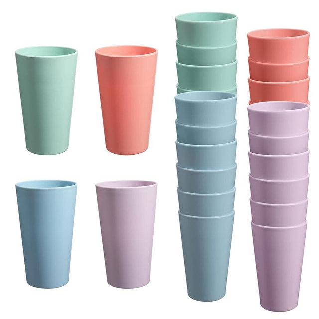 24 Pcs Unbreakable Plastic Cups Set, 20 oz Reusable Plastic Cups, Stackable Water Tumblers, Drinking Cup for Kitchen, Outdoor, BPA-free, Dishwasher Refrigerator and Microwave Safe (20 oz, 4 Colors)