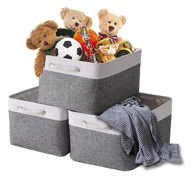 TheWarmHome Fabric Storage Bins Baskets for Organizing, Large Sturdy Storage Basket W/Handles, Decorative Foldable Storage Baskets for Shelves Closet Nursery Toy (Large - 3 Pack 15.7L×11.8W×8.3H).