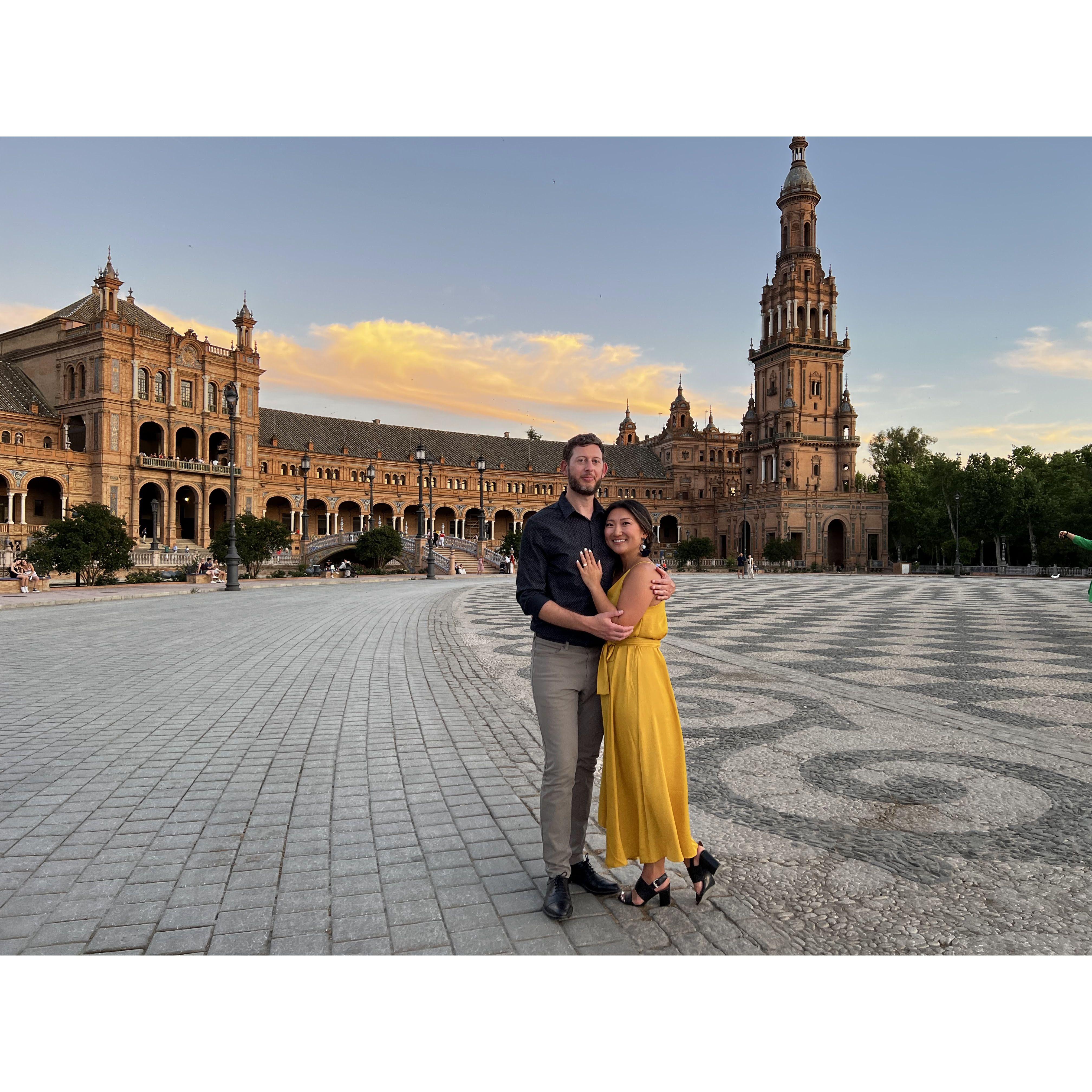 A surprise engagement shoot in Plaza de Espana, Sevilla, Spain.