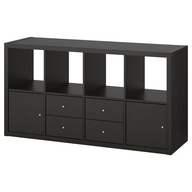 KALLAXShelf unit with 4 inserts, black-brown30 3/8x57 7/8 "