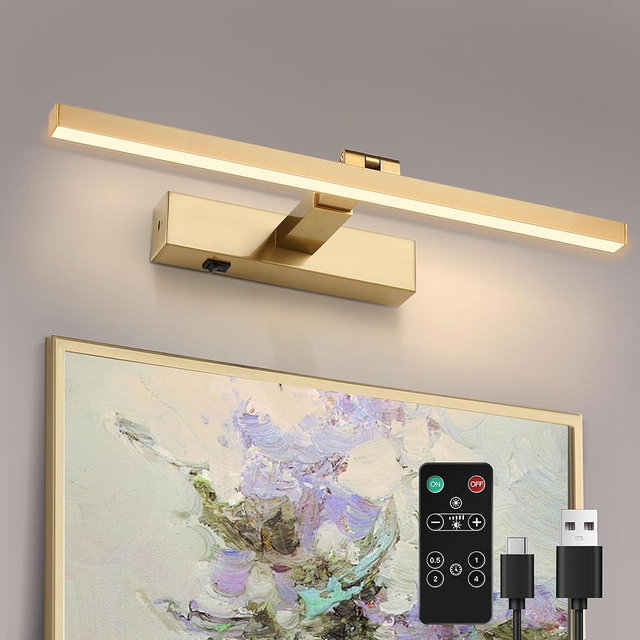 ZitoStory Gold Picture Lights for Wall Dimmable Wireless Picture Lights for Paintings Adjustable Wall Sconce with Remote (Brass, 20inch) 3000K