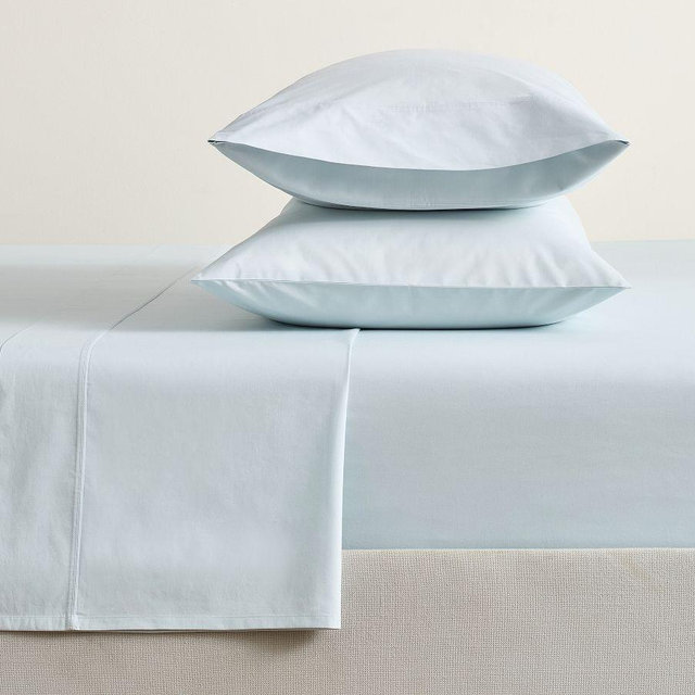 400-Thread-Count Organic Percale Sheet Set, Sky Blue, Queen