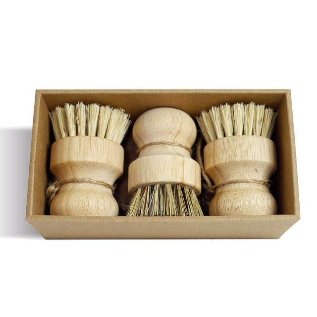 3PCS Bamboo Scrub Dish Brushes for Kitchen-Delicate Natural Washing Brush, can be Used to Clean Iron pots, Plates and Some Vegetables and Fruits Surface, is a Good Choice for Home Kitchen Clean.