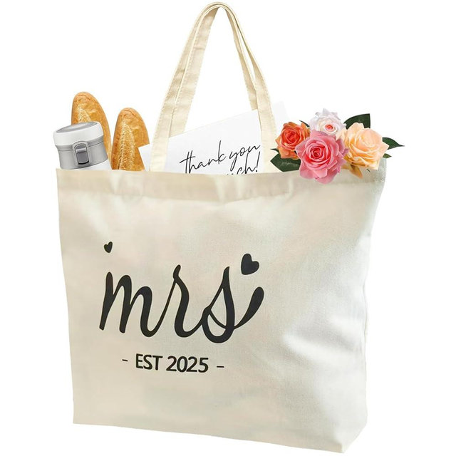 Ohtum Mrs Bag Bridal Shower Gifts For Bride Tote Bag Canvas Wedding Bag With Handle Bridesmaid Gifts Purse For Bachelorette Party