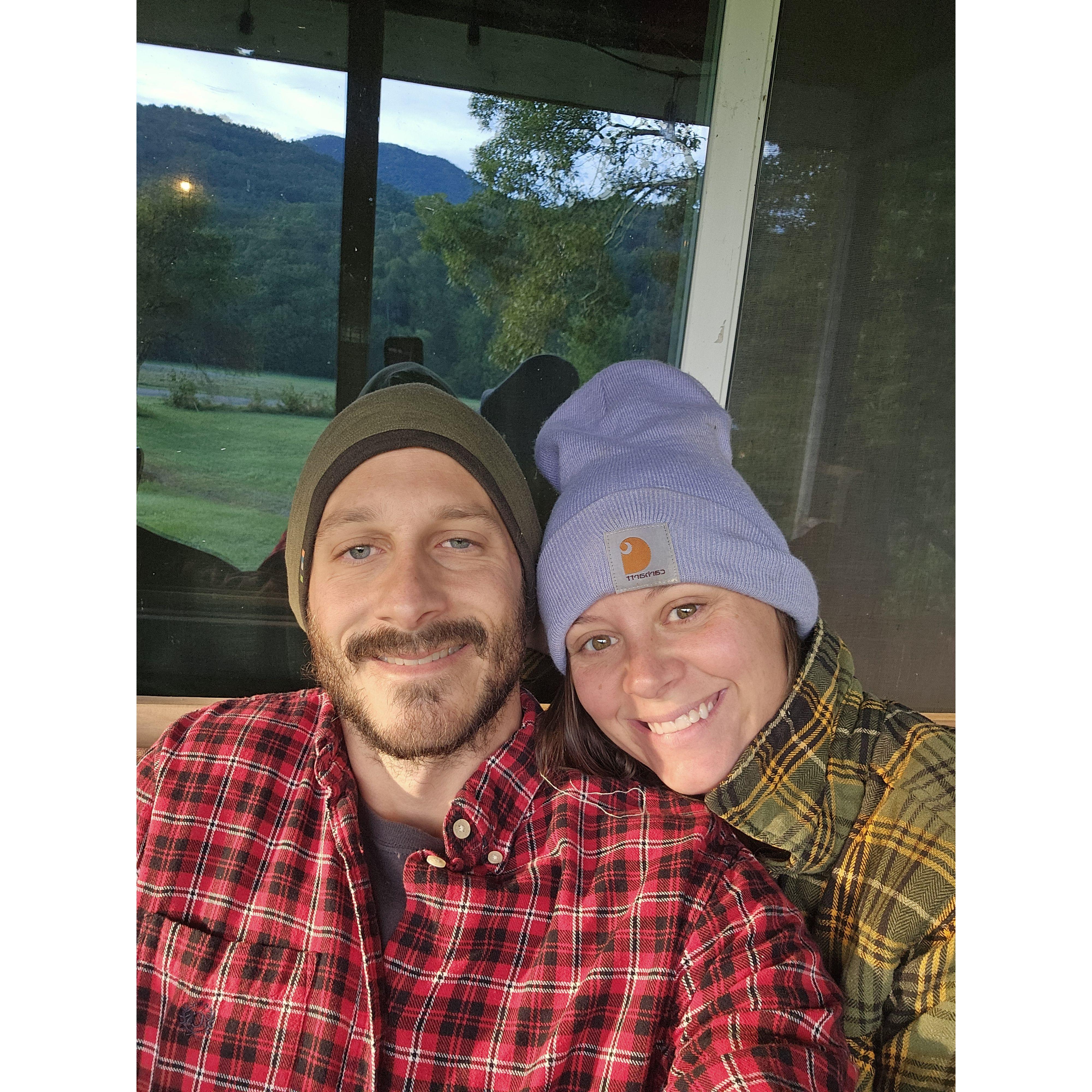 Morning routine on the front porch at the farm.