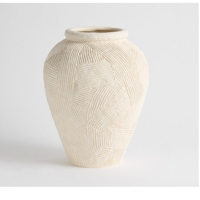 Textured Earthenware Vase - Tall, White