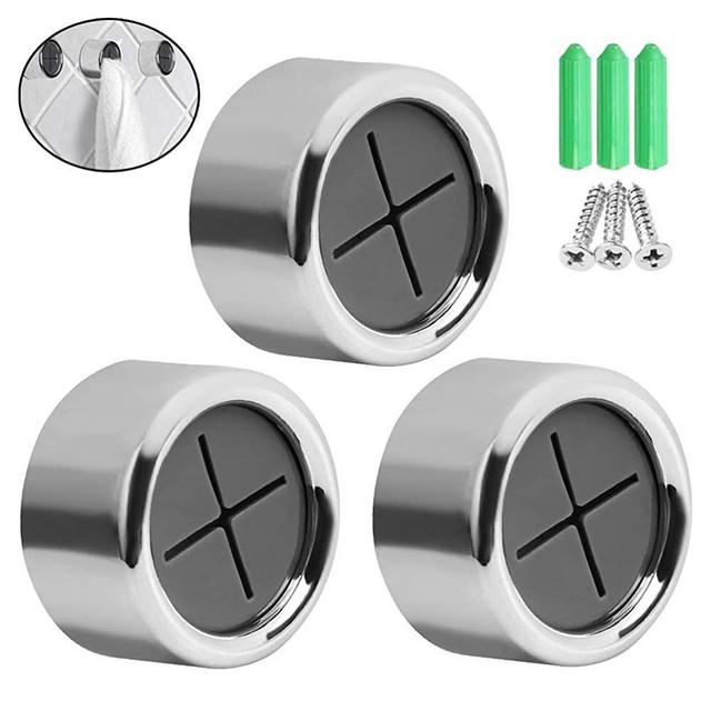 SUMAJU 3 Pieces Kitchen Towel Hooks, Premium Round Adhesive Towel Holder Wall Mount Hook Tea Towel Holder for Bathroom, Kitchen and Home, No Drilling Required