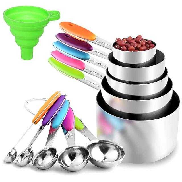 11Piece Measuring Cups and Spoons Set, Stackable Heavy Measuring Cups in 18/8 Stainless Steel, Used for Dry and Liquid Kitchen Parent-child Baking Cooking (Including Funnel)