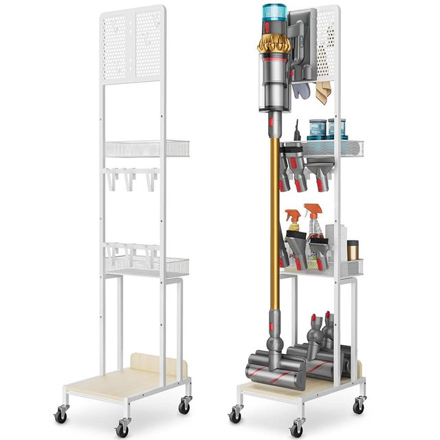 Vacuum Stand for Dyson V15 V12 V11 V10 V8 V7 V6 Gen5, Standing Dock with Accessory Holder, Vacuum Attachments for Dyson Replacement Parts, Floor Docking Station with Cordless Vacuum Storage Organizer