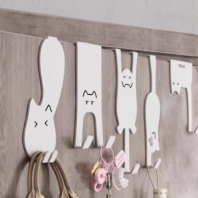 Nooboochichy Over The Door Hooks, Door Hangers Clothes Hangers Behind The Door, Wall-Mounted cat-Shaped Metal Hangers for Clothes, Hats, and Keys, Set of 5