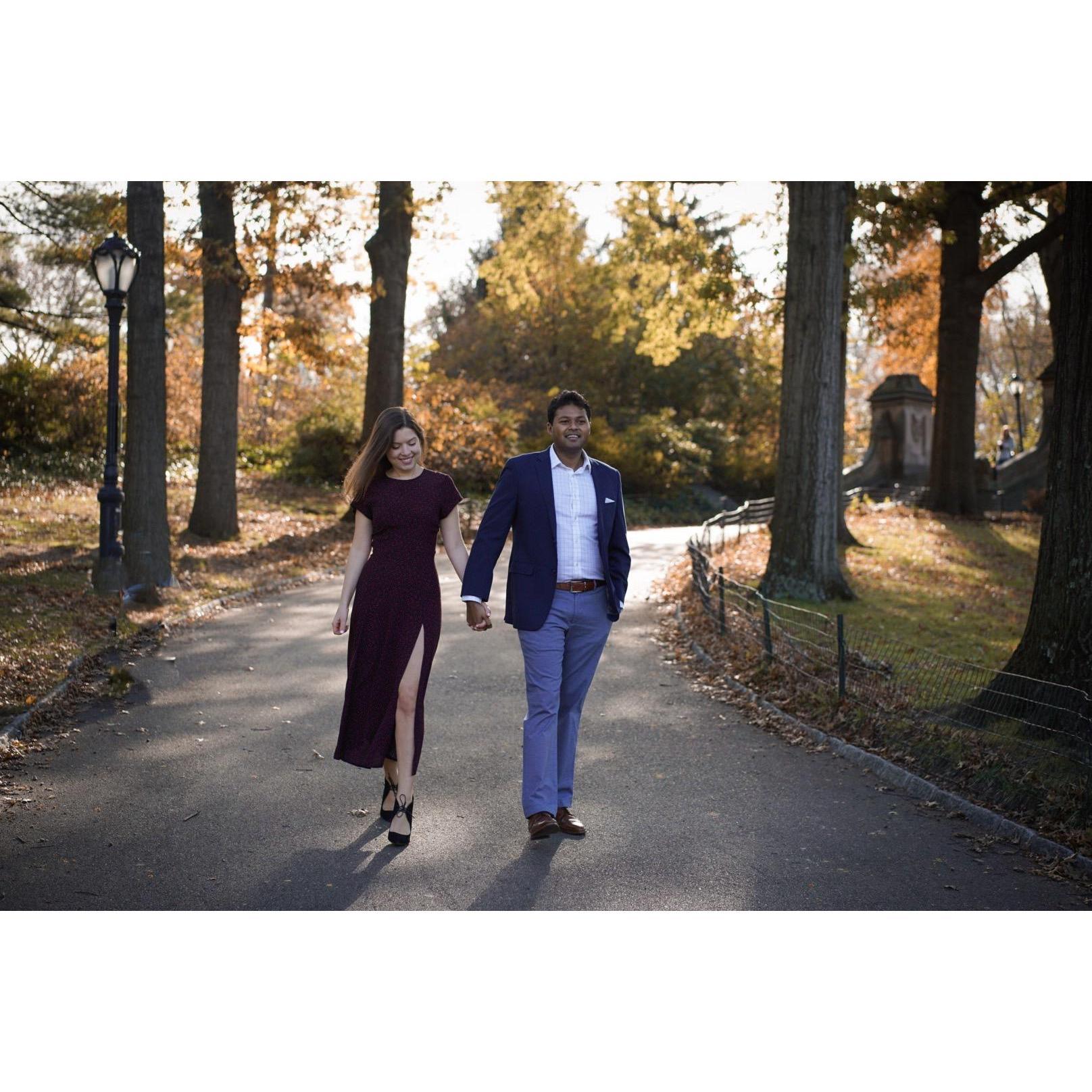 Engagement photo in Central Park, November 2019