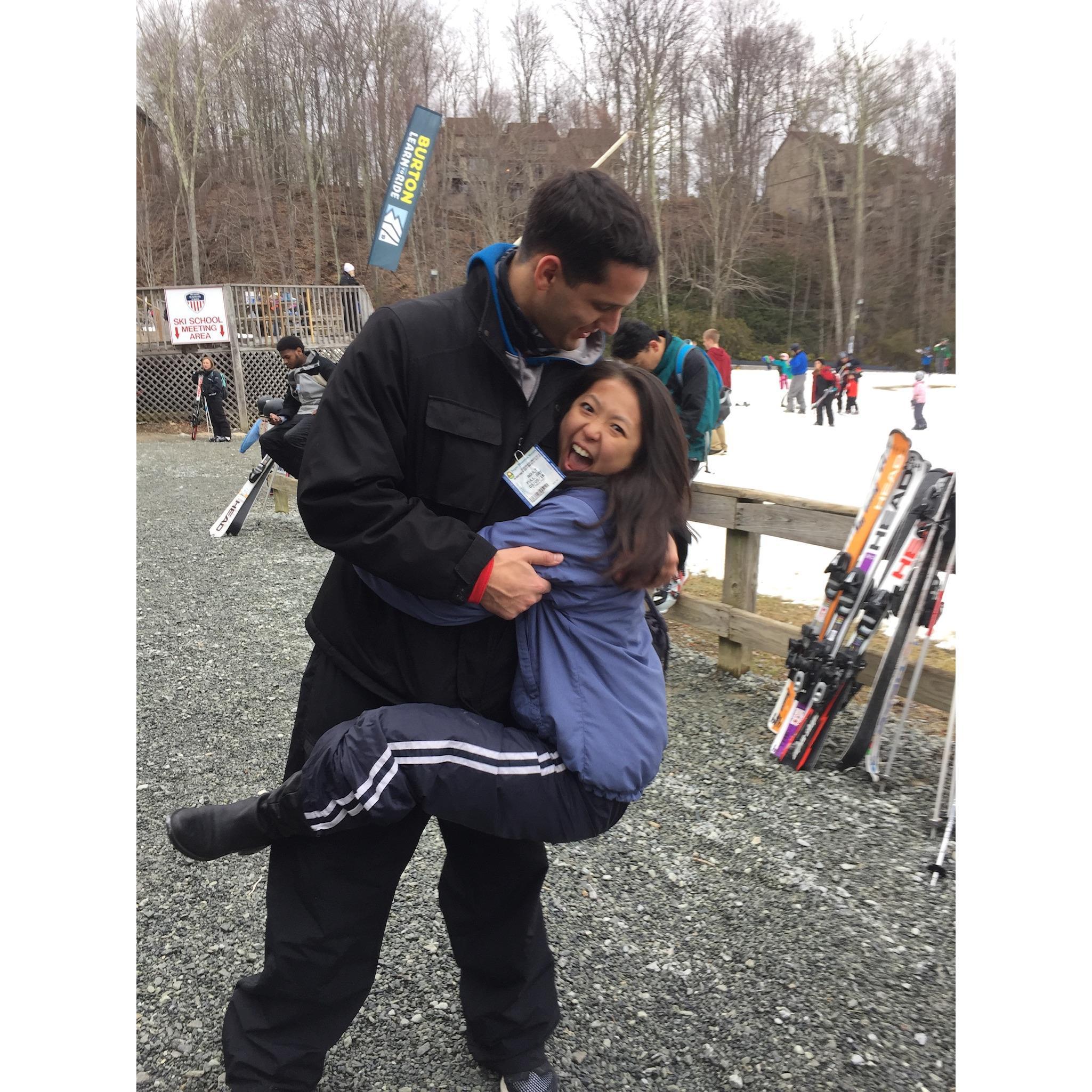 Nick is able to shred down the slopes, thanks to Wendy's wonderful teaching skills.