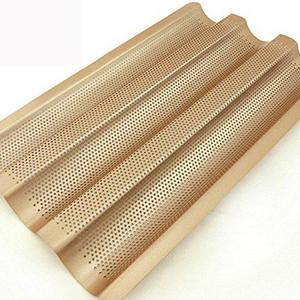French Bread Pan Baguette Baking Tray Perforated 3-slot Non Stick Bake Loaf Mould 15inch (baguette pan)