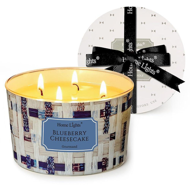 HomeLights Scented Candles for Women & Men, 18oz Candle Jars Aromatherapy 4-Wick Candle, Ideal for Rustic Modern Home Decor and Gifts, Blueberry Cheesecake