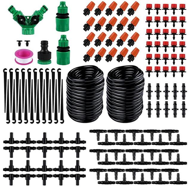 Homga Irrigation Drip Kit, 100ft /30M Adjustable Automatic Micro Garden Irrigation System, Blank Distribution Tubing Hose Atomizing Nozzles Drippers Watering Drip Kit