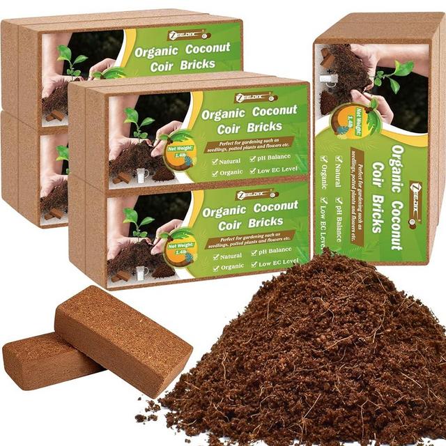 ZeeDix 10 Pcs Premium Coco Coir Bricks Compressed Coconut Coir for Plants-100% Organic Coco Coir Fiber Potting Soil with Low EC and pH Balance for Planting Gardening Herbs Reptiles