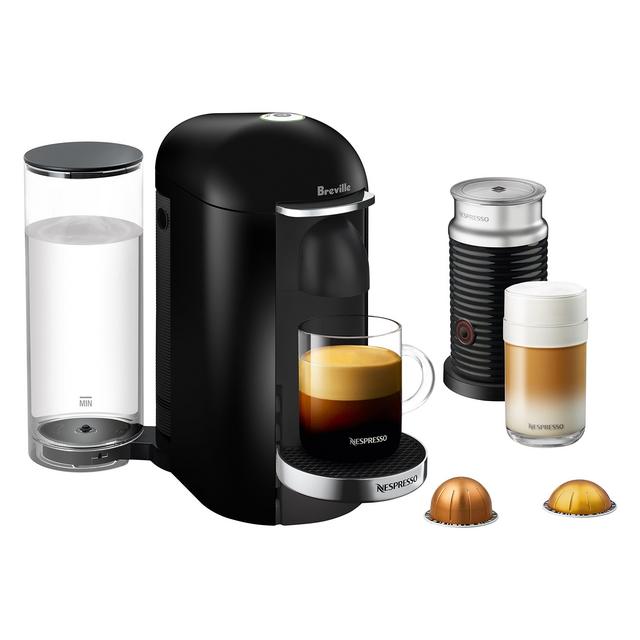 Nespresso VertuoPlus Deluxe Coffee and Espresso Machine Bundle with Aeroccino Milk Frother by Breville, Black