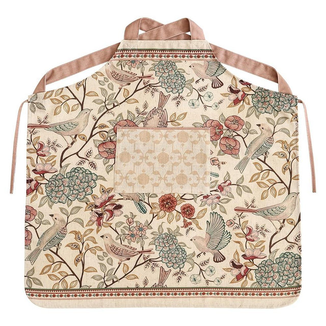 patdrea Blue Floral Linen Apron with Pocket,French Kitchen Garden Chef BBQ Aprons for Women and Men,Crisscross Back Straps