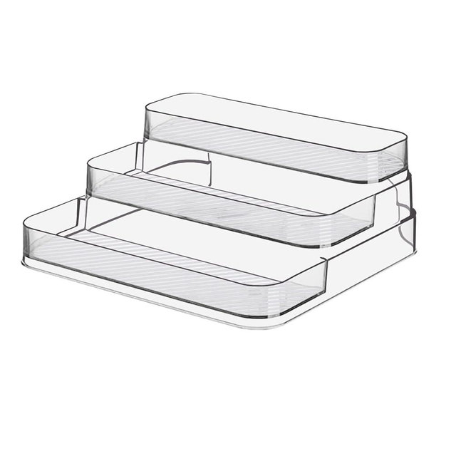 Zilphoba Acrylic Spice Rack, No Assembly Clear 3 Tier Condiment Bottle Shelf Vanity Organizer for Cabinet Kitchen Bathroom (1pcs)