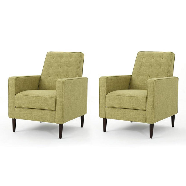 GDFStudio Christopher Knight Home Mervynn Mid-Century Modern Fabric Recliners, 2-Pcs Set, Muted Green / Dark Espresso