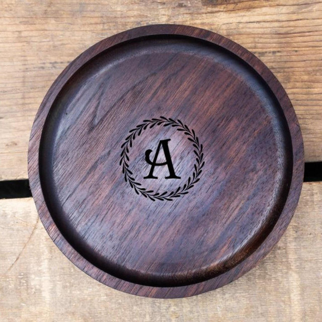 Monogrammed Walnut Valet Bowl: Wooden Key, Coin & Jewelry Tray