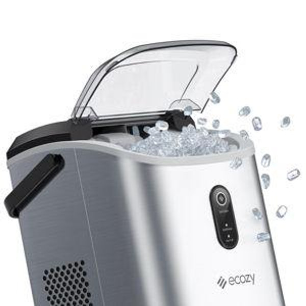 Ecozy - 33 lb. Countertop Nugget Ice Maker with Self-Cleaning Ice Machine, Chewable Pellet Ice Daily - Stainless Steel