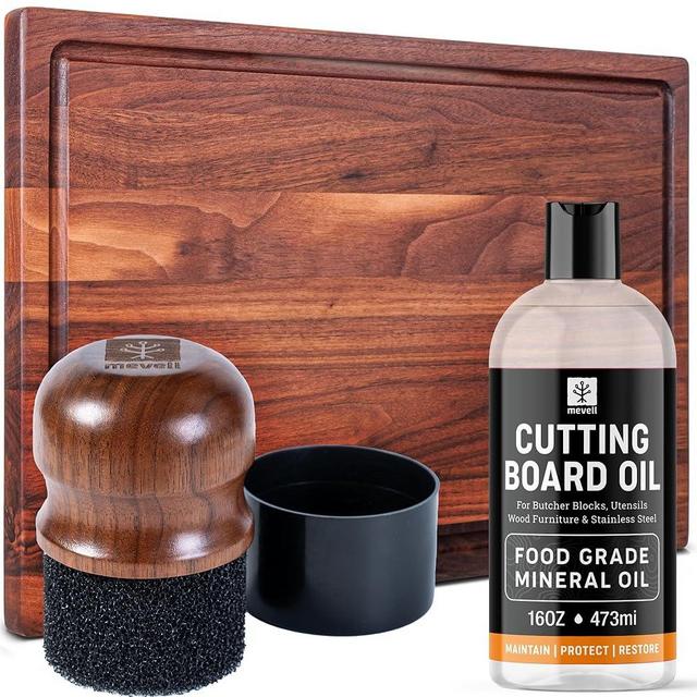 Walnut Wood Cutting Board 17x11" + 15 OZ Food Grade Mineral Oil + Cutting Board Oil Applicator BUNDLE
