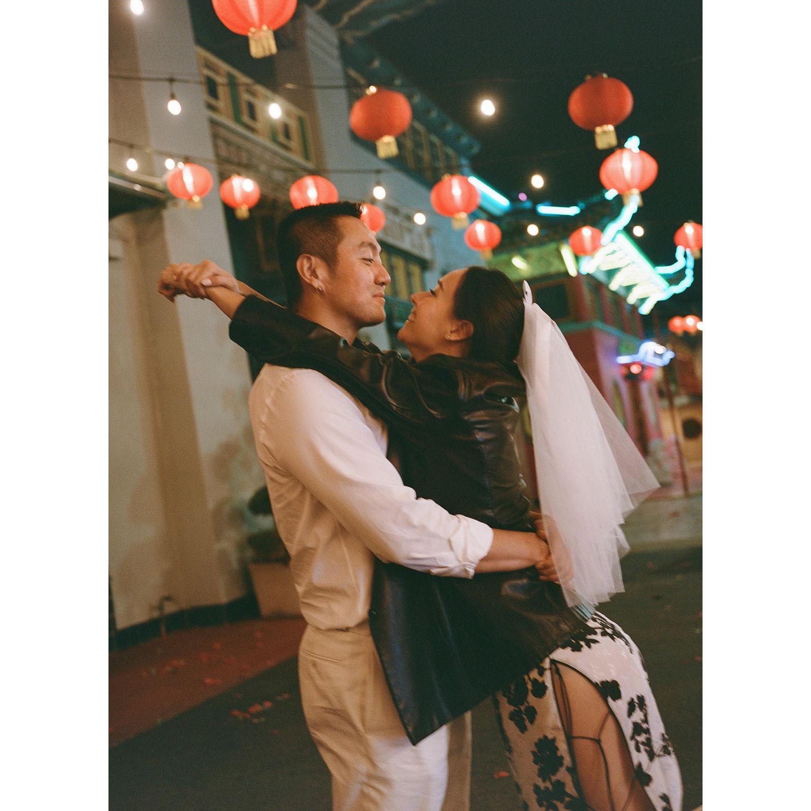 We were going for a vintage, Hong Kong film vibe, and our photographer really nailed it!