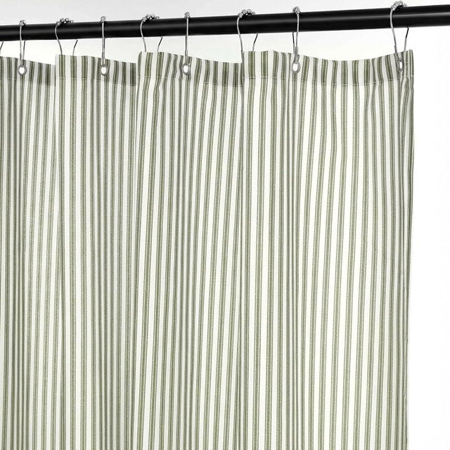 Mindsoft Stripe Cotton Toile Shower Curtain Ticking Stripe Woven Print Curtain Bathroom Decor for Traditional and Contemporary Style Kitchen Bath Home(Green and White,72 x 72 Inches)