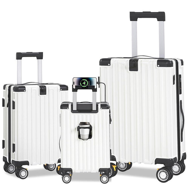 EROMMY Luggage Sets 3 Piece, Lightweight Hardshell Luggage Sets with Double Spinner Wheels, ABS+PC Hardside Suitcase Set with TSA Lock & YKK Zipper for Women Men Travel, Expandable, White