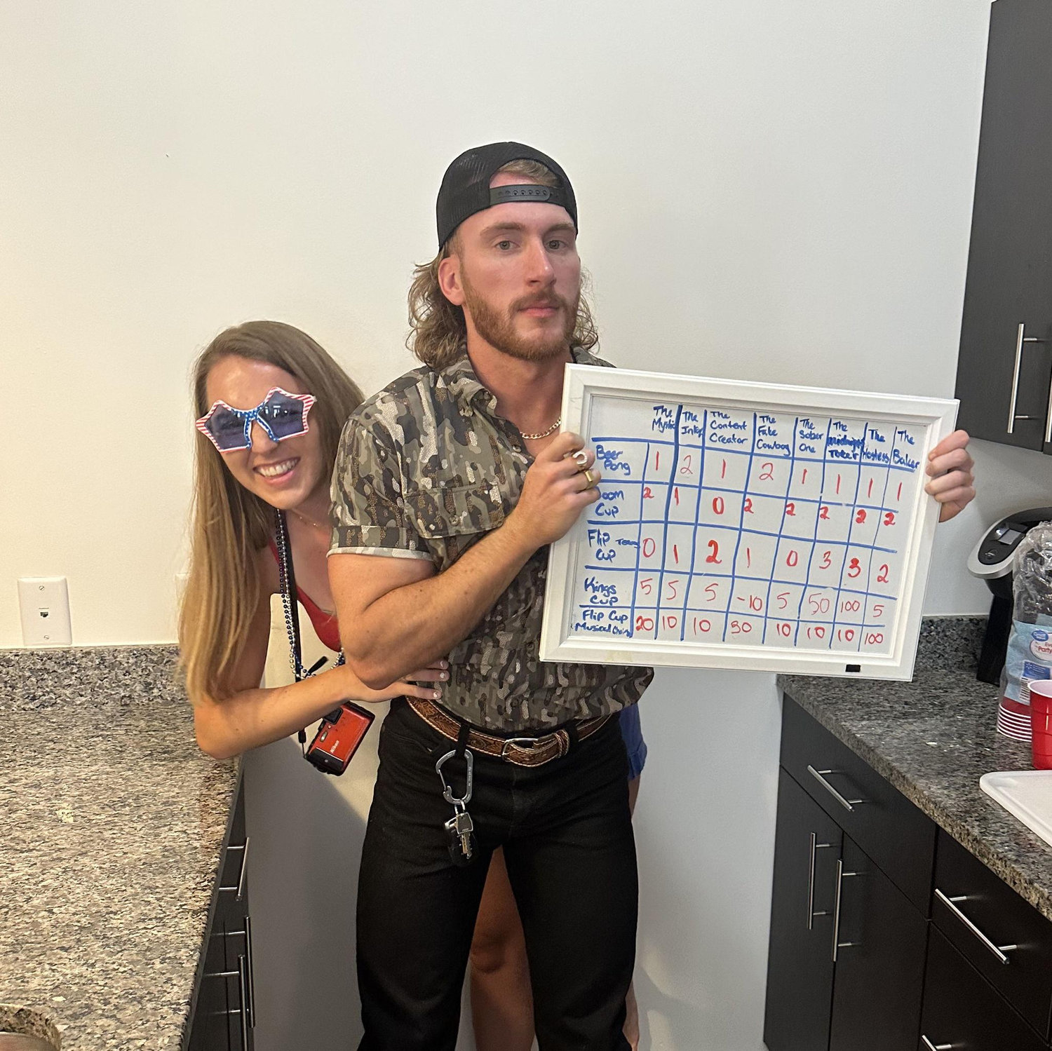 Our first photo together (I might have been cheating the score for our 4th of July Beer Olympics and Jake caught me).
