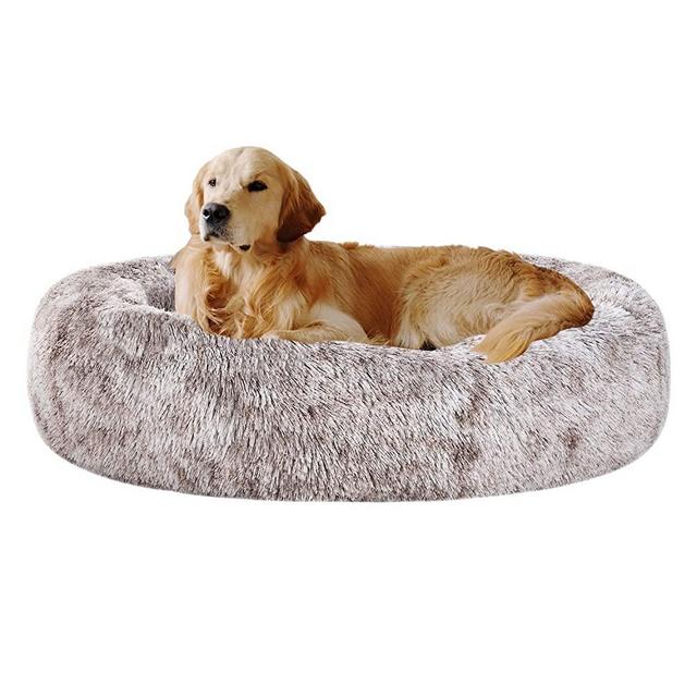 Coohom Oval Calming Donut Cuddler Dog Bed,Shag Faux Fur Cat Bed Washable Round Pillow Pet Bed(30"/36") for Small Medium Dogs