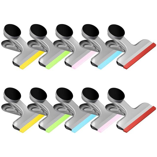 HOUSE AGAIN 10 Pack Stainless Steel Magnetic Chip Bag Clips Covered with Silicone - NO More Sharp Edges - Color Coded for Food Bags - Hang Postcards Heavy Duty for Kitchen and Office, 3 Inches Wide