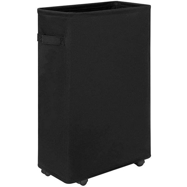 Chrislley Laundry Hamper With Wheels Slim Laundry Basket Foldable Dirty Clothes Basket Portable Rolling Laundry Organizer for Corner Narrow (Black 1)