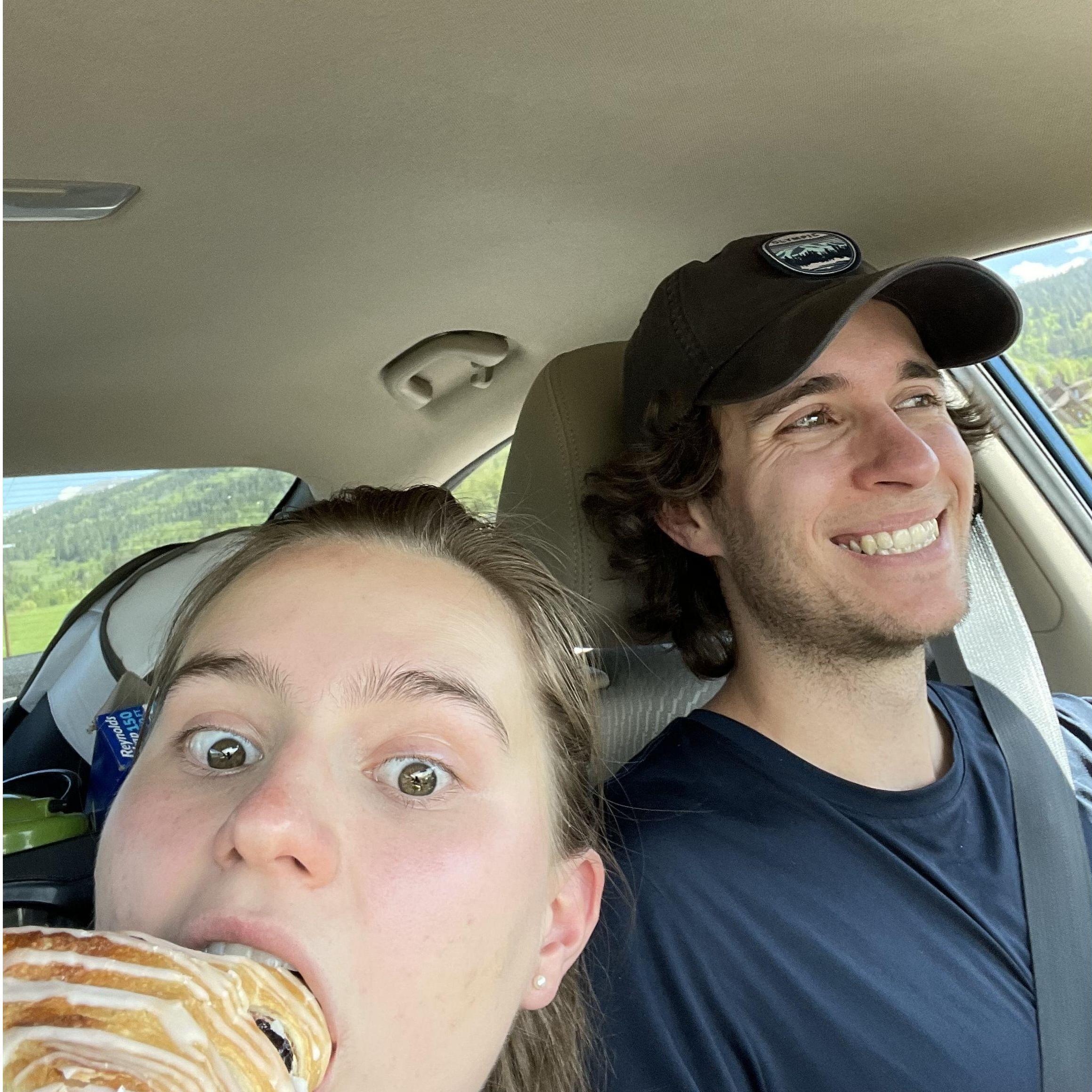 Always stopping for a sweet treat! This one was a huckleberry pastry in Jackson Hole…probably one of the few times Taylor has been more excited about a treat than Sam was.