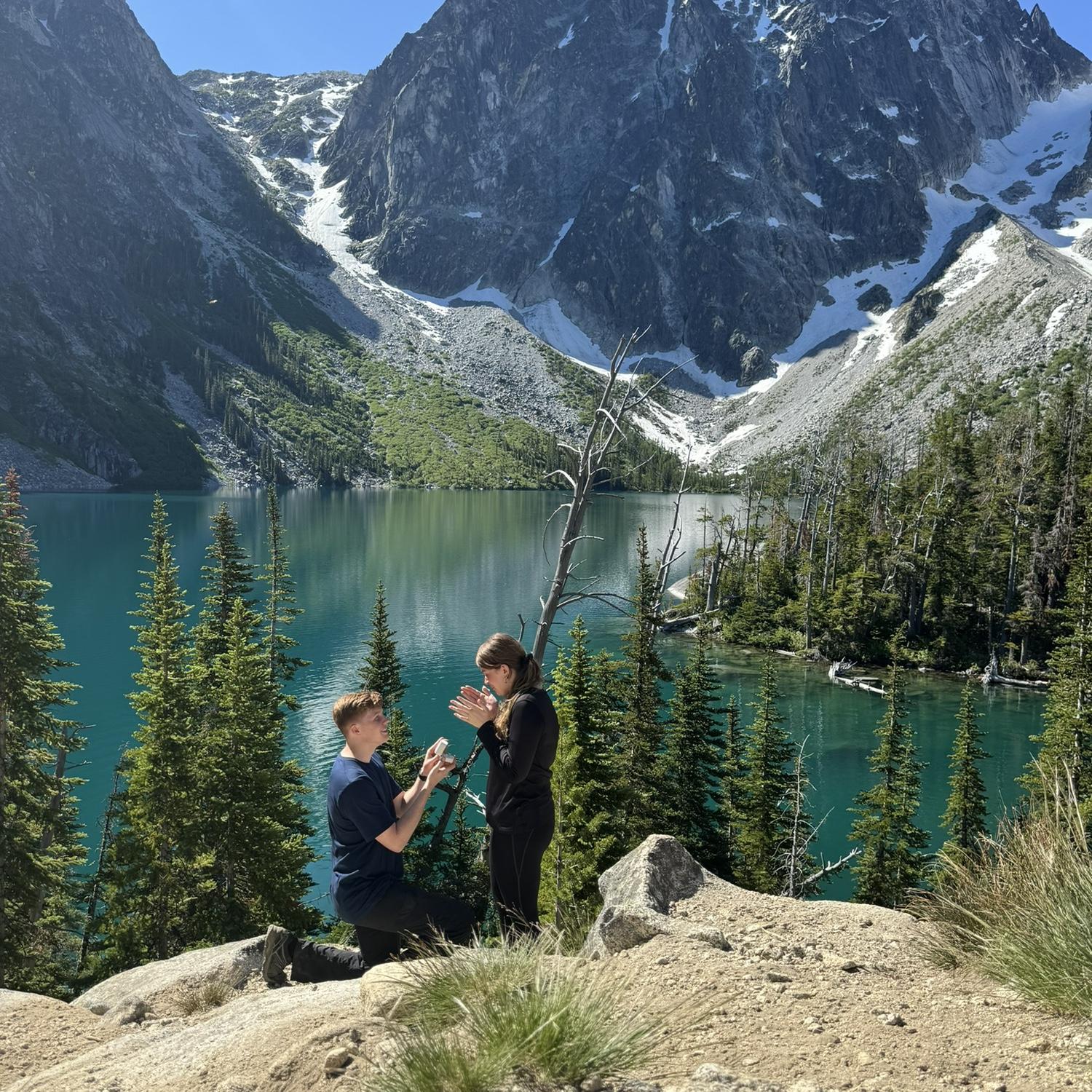 Bryson proposing while Daniela repeated "what are you doing?" Colchuck 07/2024