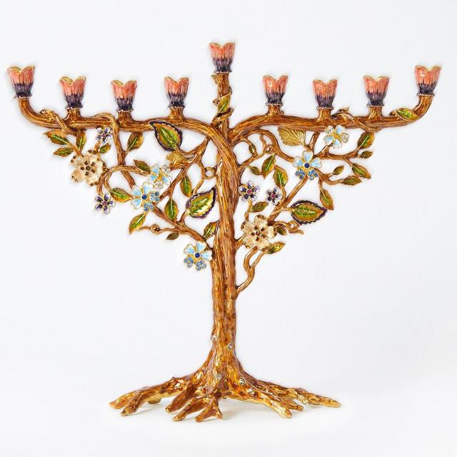 Jewish Hanukkah Menorah, Flower On Vine....
