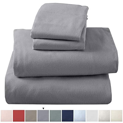 Extra Soft 100% Turkish Cotton Flannel Sheet Set. Warm, Cozy, Lightweight, Luxury Winter Bed Sheets in Solid Colors. Nordic Collection (King, Frost Grey)