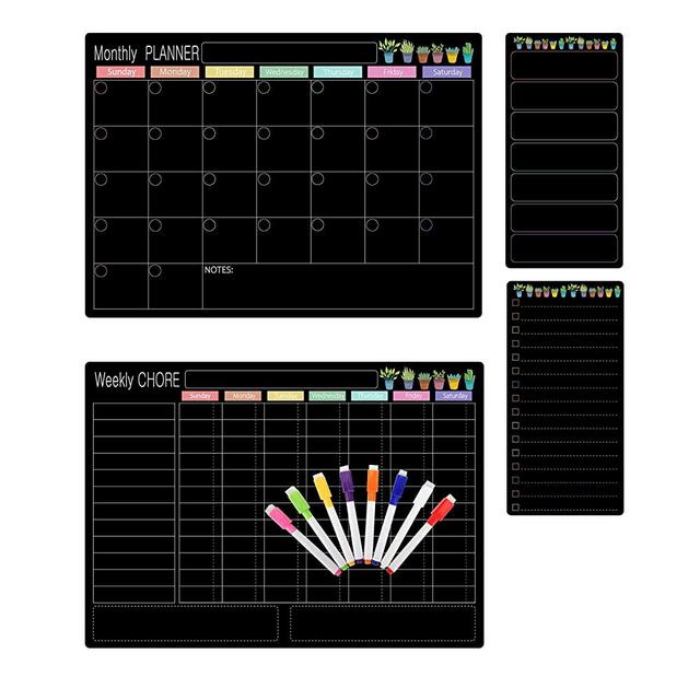 Magnetic Dry Erase Chore Chart and Calendar for Fridge, Monthly Planning Kindergarten Calendar, Dry Erase Monthly Calendar Planner and Grocery Shopping List Magnetic Calendar for Kitchen Refrigerator