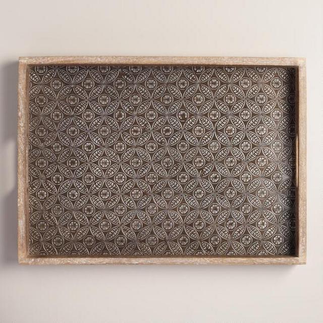 Embossed Wood And Metal Serving Tray