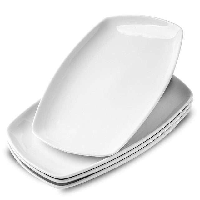 fMBB White Rectangular Plate Set, Ceramic Large Serving Platters, 12 Inch Dessert Trays for Party, Entertaining, Food, Appetizers, Dishwasher and Oven Safe Salad Dishes Set of 4