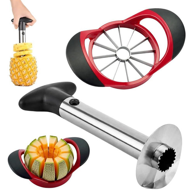 2 pack Pineapple Corer and Slicer Tool – Stainless Steel Pineapple Peeler Tool with Reinforced Thick Blade for Effortless Slicing – Core Remover and Cutter for Diced Fresh Rings, Black Handle