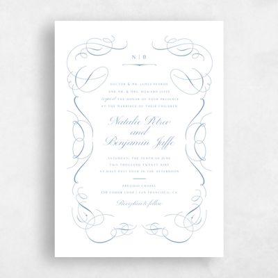Blue Wedding Invitation - Ventana Portrait Letterpress