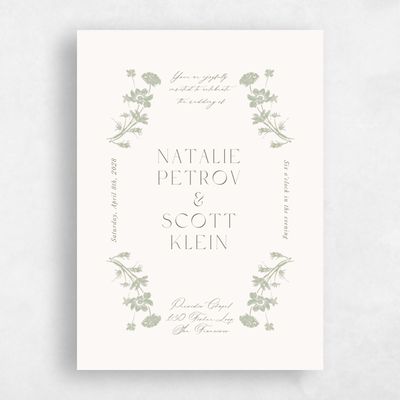 Olive Sage, Green Wedding Invitation - Dianora Portrait