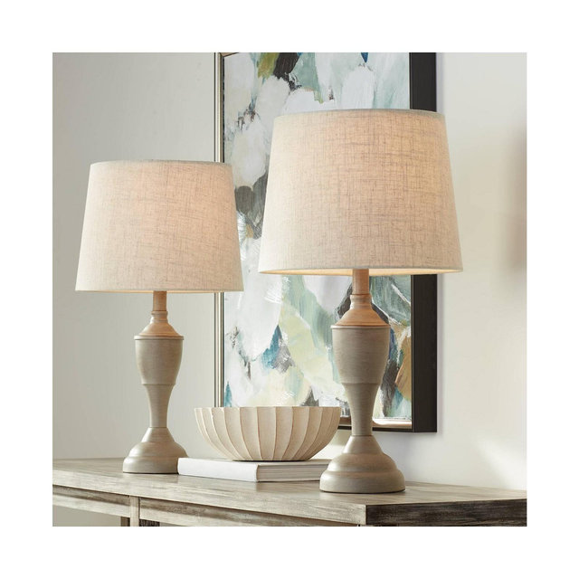 360 Lighting Claude Rustic Farmhouse Accent Table Lamps 21" High Set of 2 Beige Washed Linen Drum Shade for Bedroom Living Room Bedside Nightstand