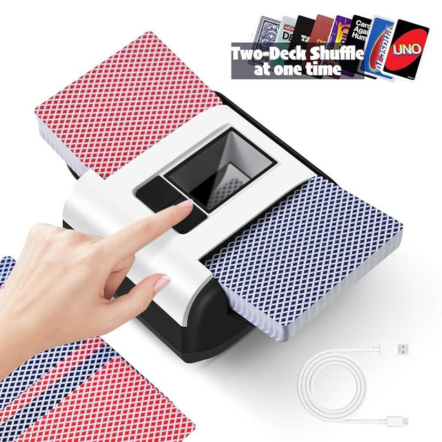 Nileole 2 Decks Quiet & Rechargeable Card Shuffler, 2000 MAh Rapid Shuffling Automatic Electric Shuffler for Casino Card Game, Poker, Phase 10, Blackjack, Texas Hold'em, Home Card Games