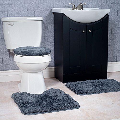 Lavish Home 3-Piece Super Plush Non-Slip Bath Mat Rug Set, Platinum